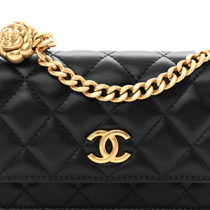 Chanel Lambskin Quilted Sweet Camellia Flap Phone Holder With Chain Black 9 of 11