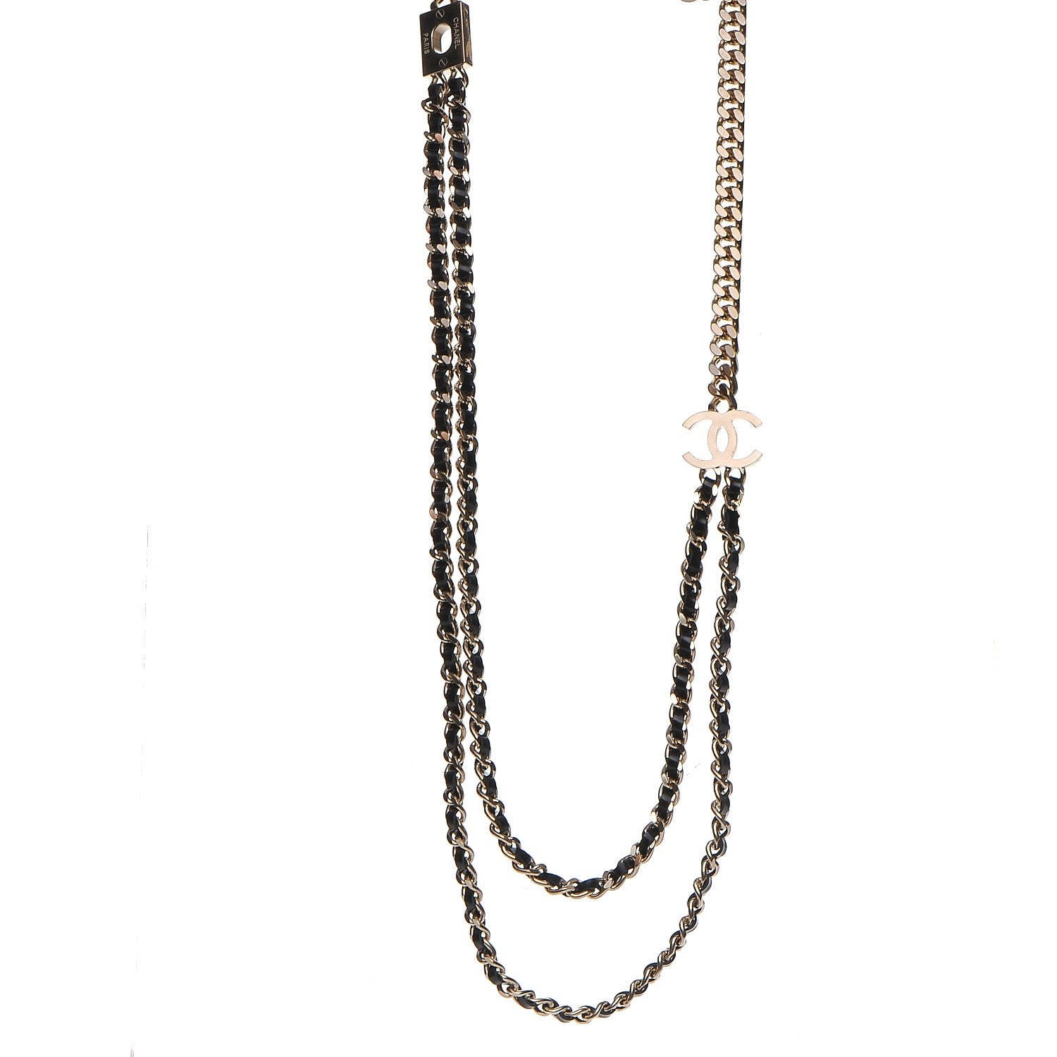Chanel Lambskin CC Long Chain Necklace Black Gold 1 of 7