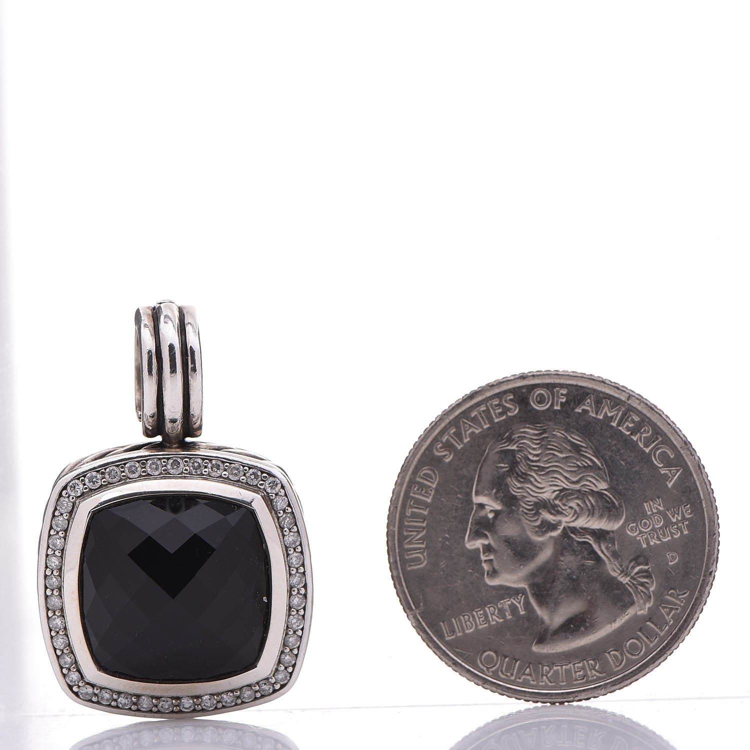 David Yurman Sterling Silver Diamond Onyx 14mm Albion Enhancer Pendant 2 of 4