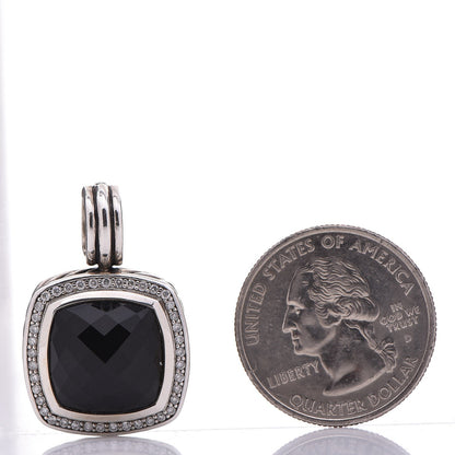 David Yurman Sterling Silver Diamond Onyx 14mm Albion Enhancer Pendant 2 of 4