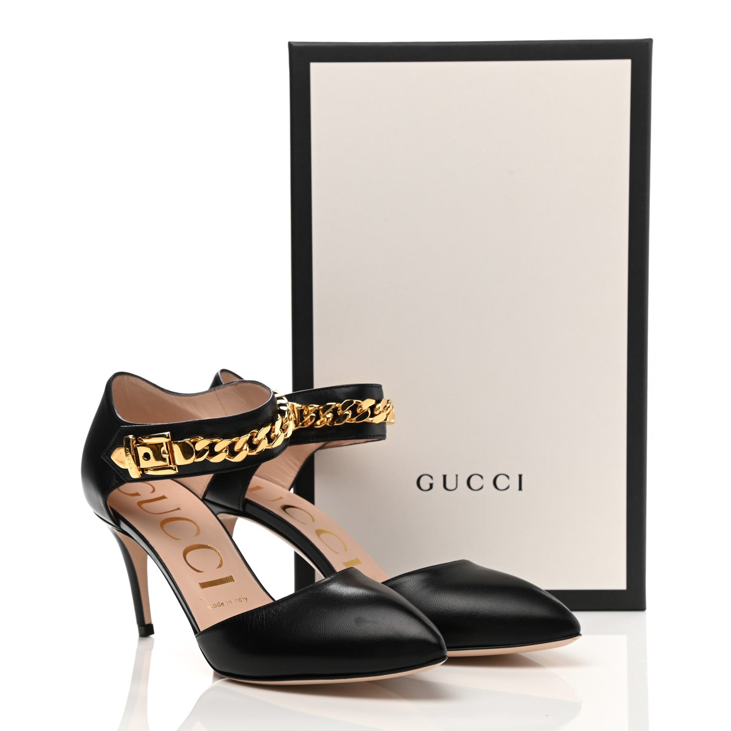Gucci Malaga Kid Sylvie Chain Pumps 37 Black 10 of 10