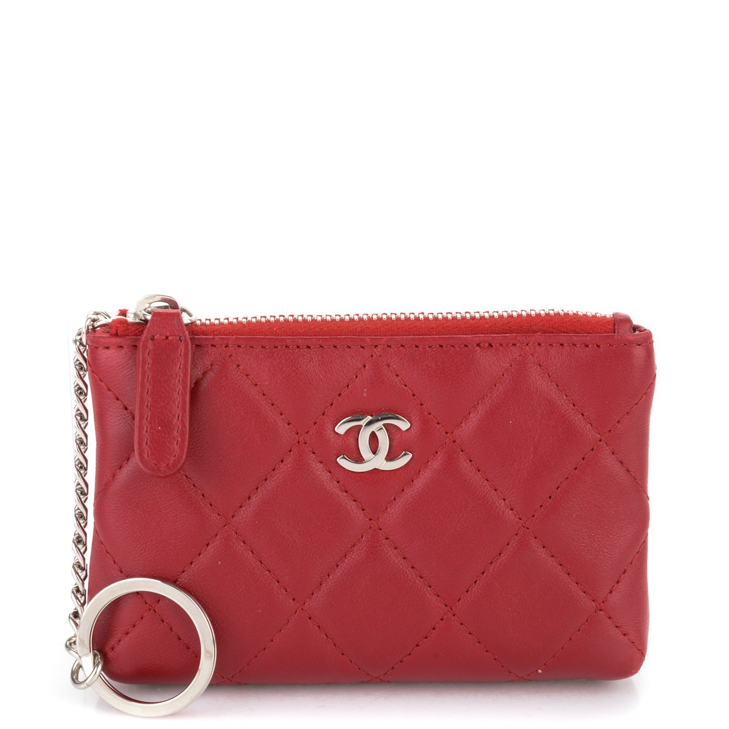 Lambskin Quilted Key Holder Case Red