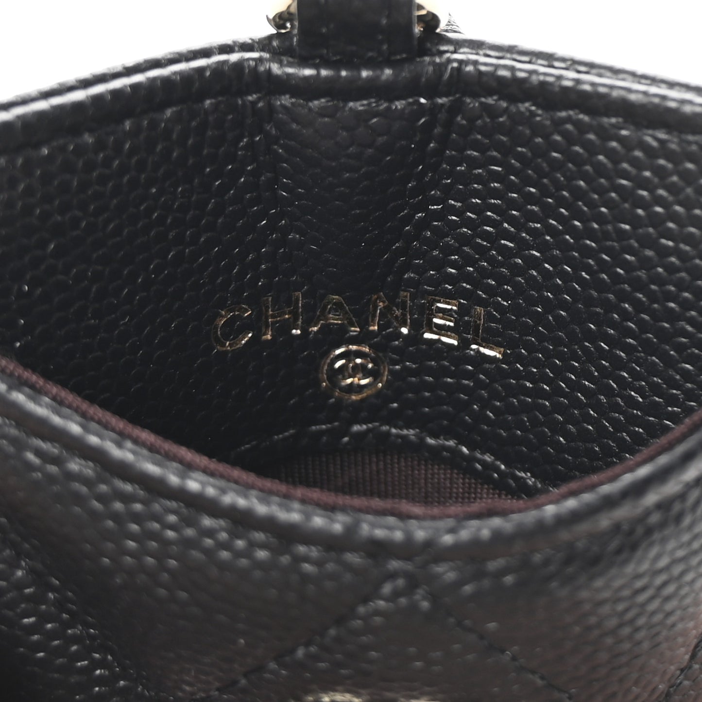 Caviar Quilted Card Holder On Chain Black
