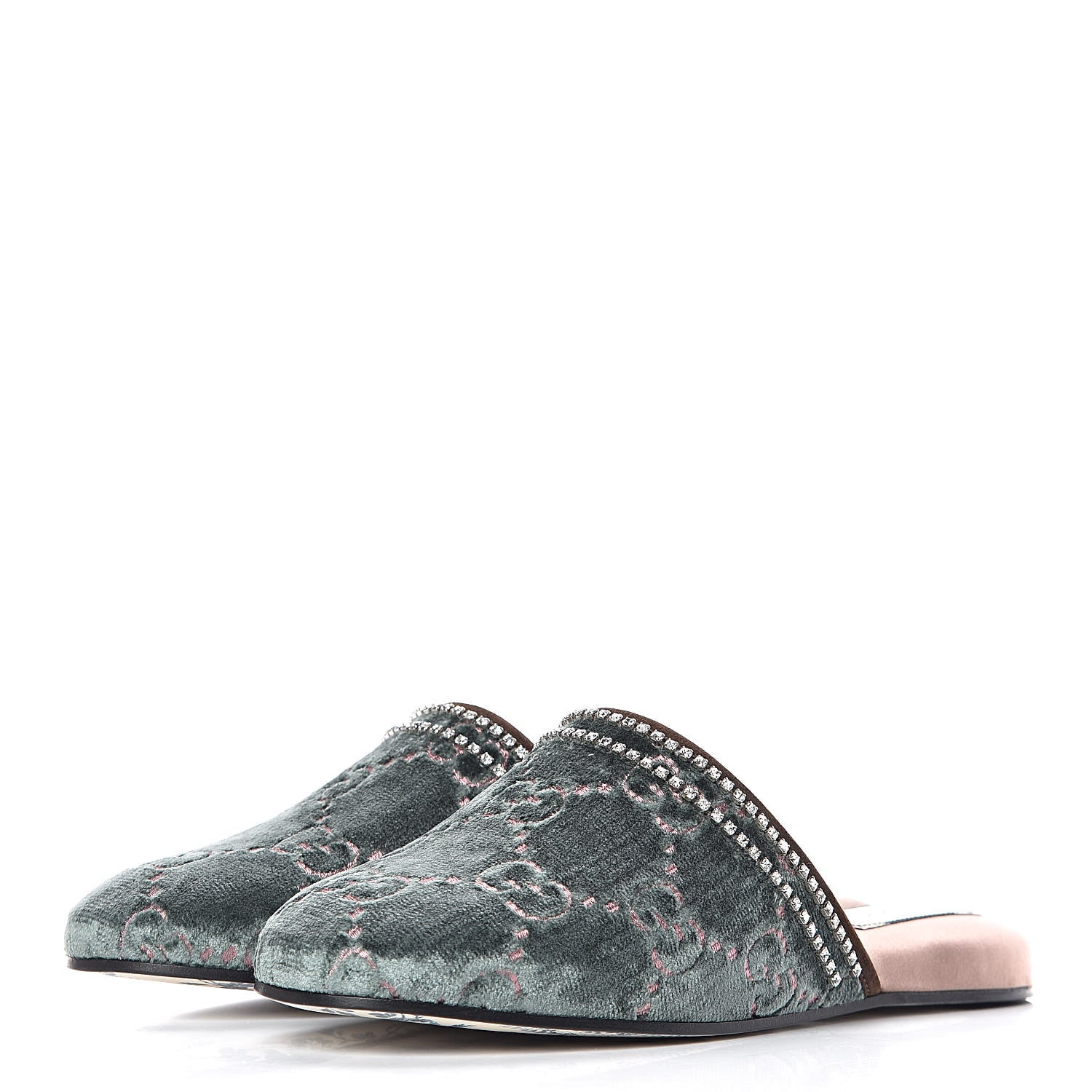 Gucci Velvet GG Monogram Crystal Womens Slippers 38 Avio Dusty Pink Vintage Cocoa 3 of 9