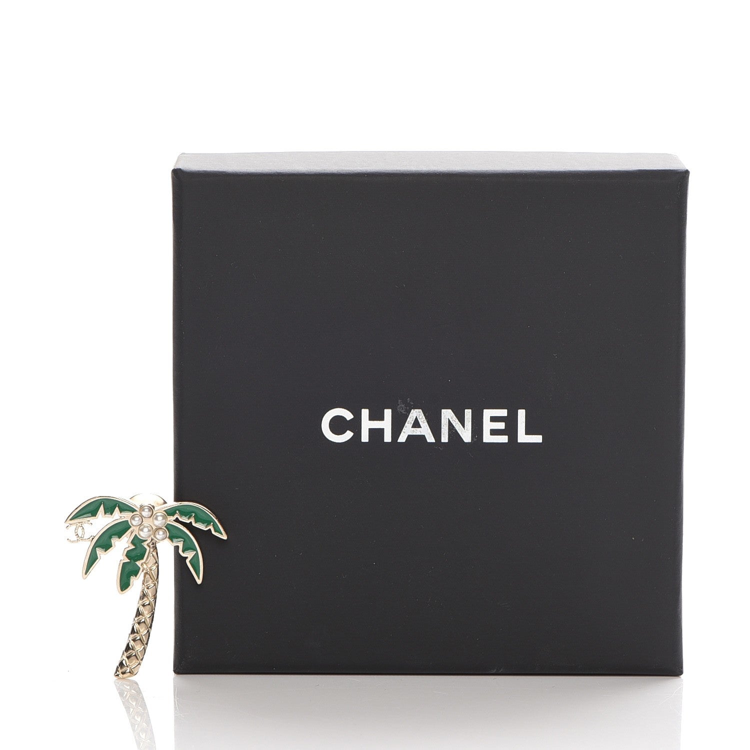 Chanel Enamel Pearl Palm Tree Brooch Green Gold 5 of 5