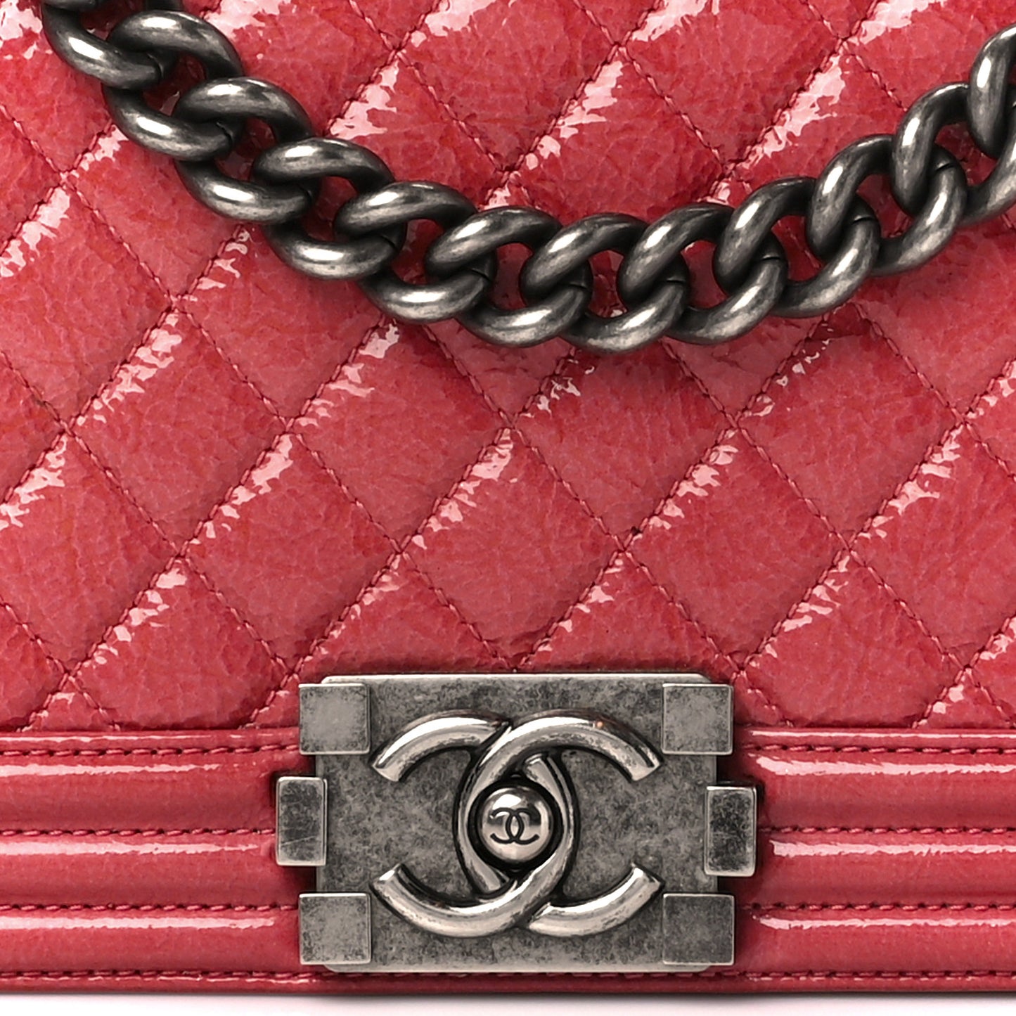 Distressed Patent Quilted Medium Boy Flap Pink Pink