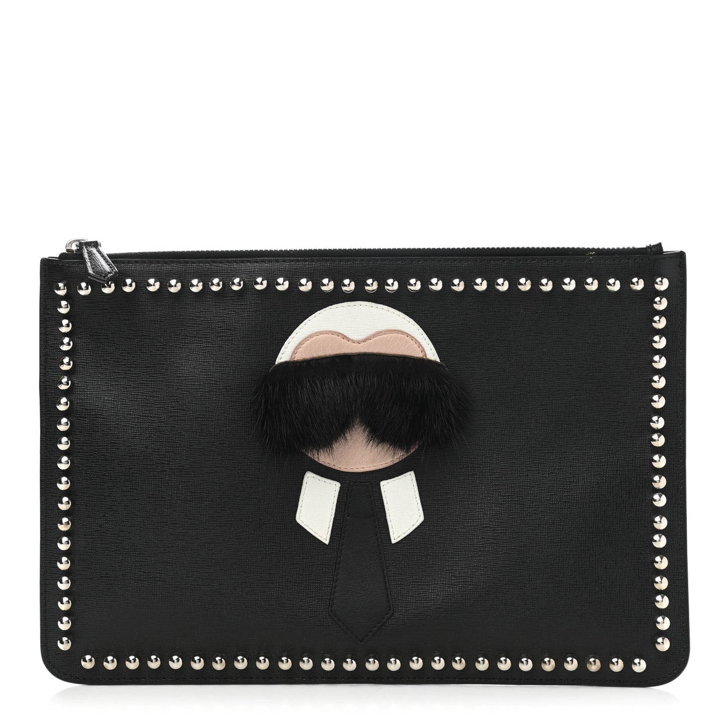 Vitello Elite Flamingo Mink Karlito Studded Pouch Black White Plaster