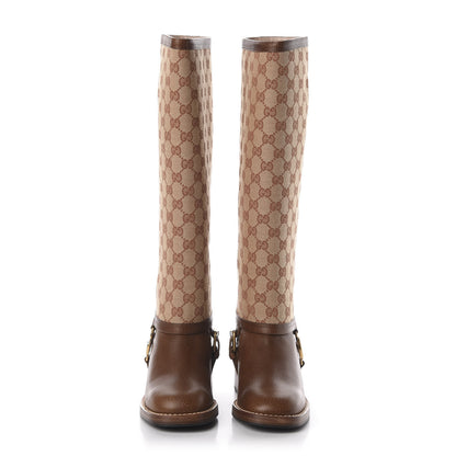 Gucci GG Monogram Calfskin Lola Tall Boots 36 Beige Ruggine Cuir 3 of 10