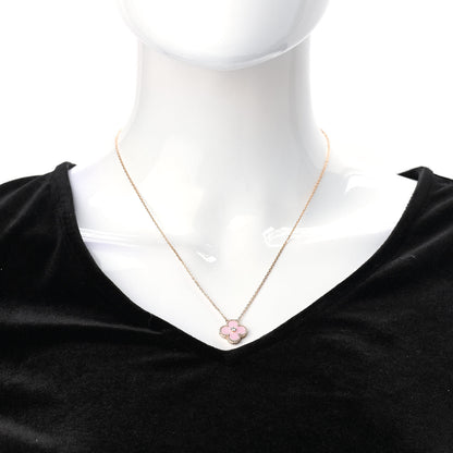 Van Cleef & Arpels 18K Rose Gold Diamond Pink Porcelain Vintage Alhambra Pendant Necklace 2 of 6