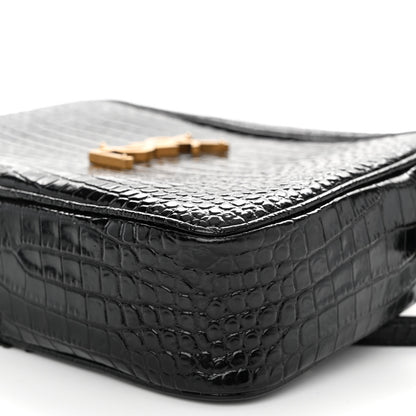 Saint Laurent Patent Calfskin Crocodile Embossed Monogram Lou Camera Bag Black 9 of 9