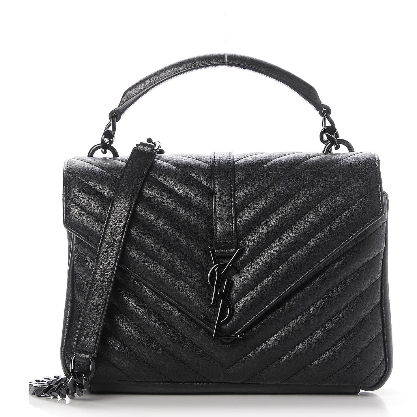 Sheepskin Matelasse Chevron Monogram Medium College Bag Black