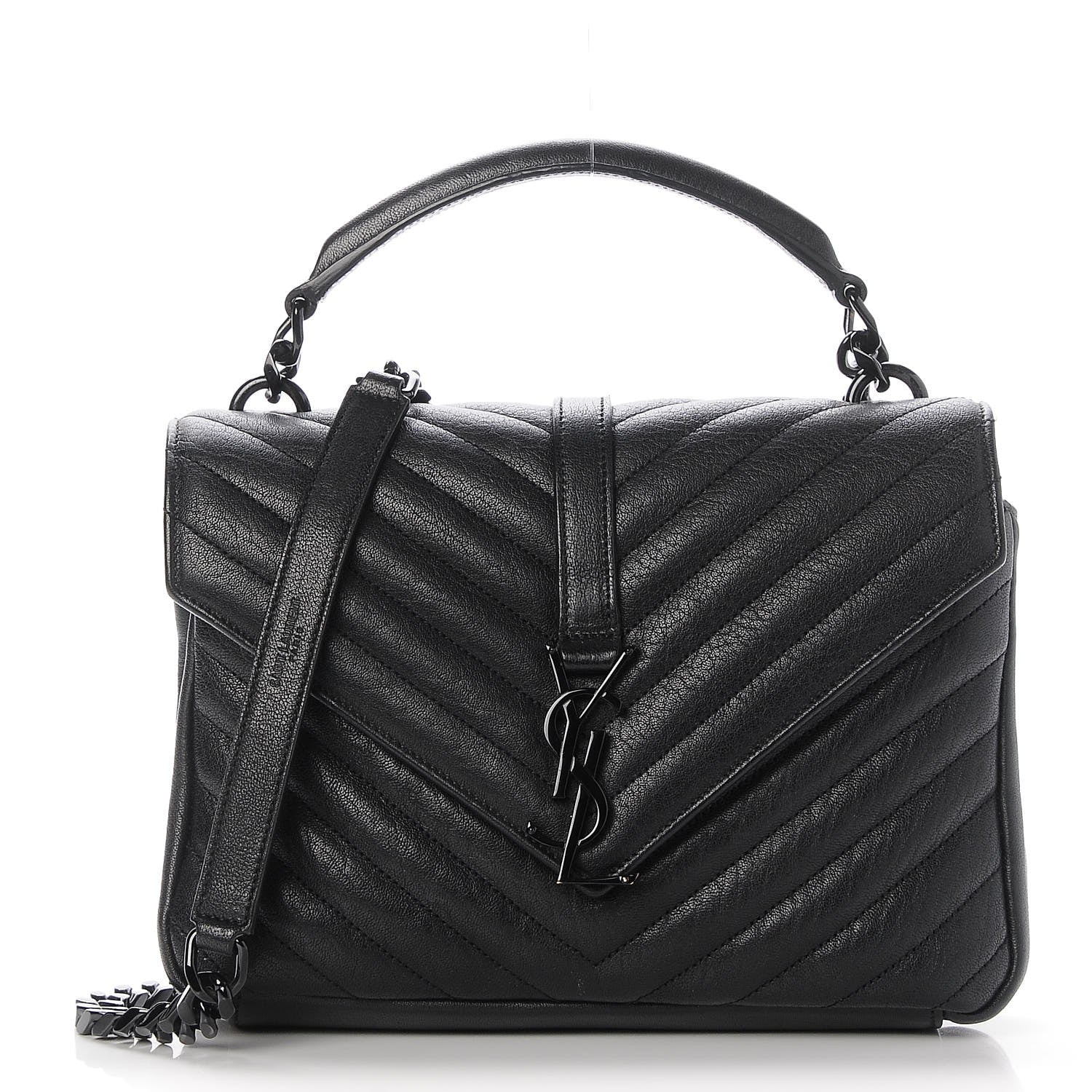 Saint Laurent Sheepskin Matelasse Chevron Monogram Medium College Bag Black 1 of 9
