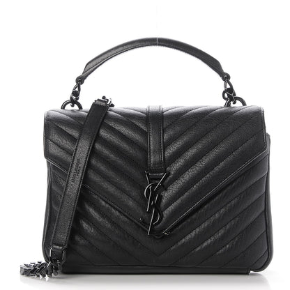 Saint Laurent Sheepskin Matelasse Chevron Monogram Medium College Bag Black 1 of 9