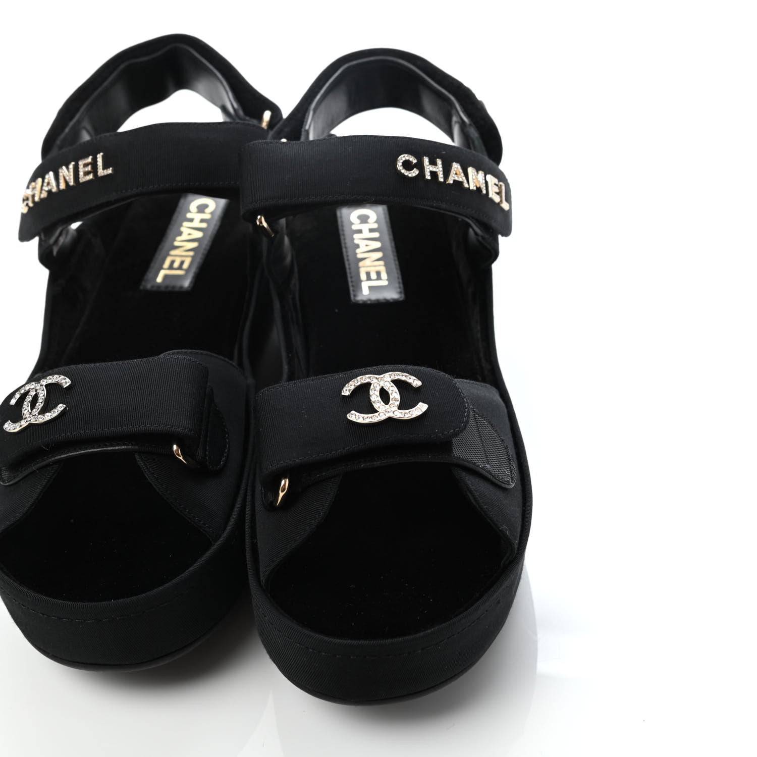 Chanel Grosgrain Crystal Logo Platform Sandals 39 Black 5 of 6