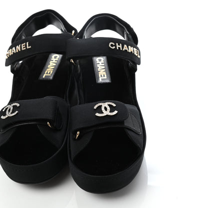 Chanel Grosgrain Crystal Logo Platform Sandals 39 Black 5 of 6