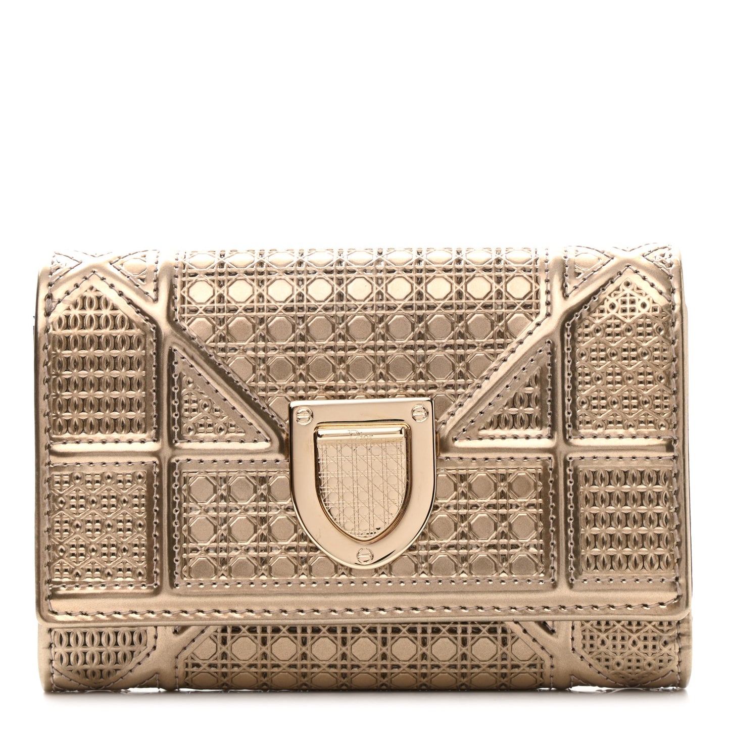 Metallic Patent Micro-Cannage Diorama Elancee Wallet Gold