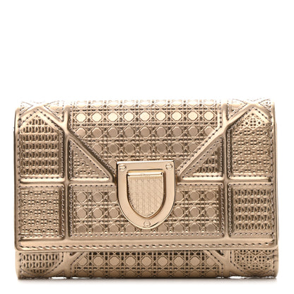 Christian Dior Metallic Patent Micro-Cannage Diorama Elancee Wallet Gold 1 of 10