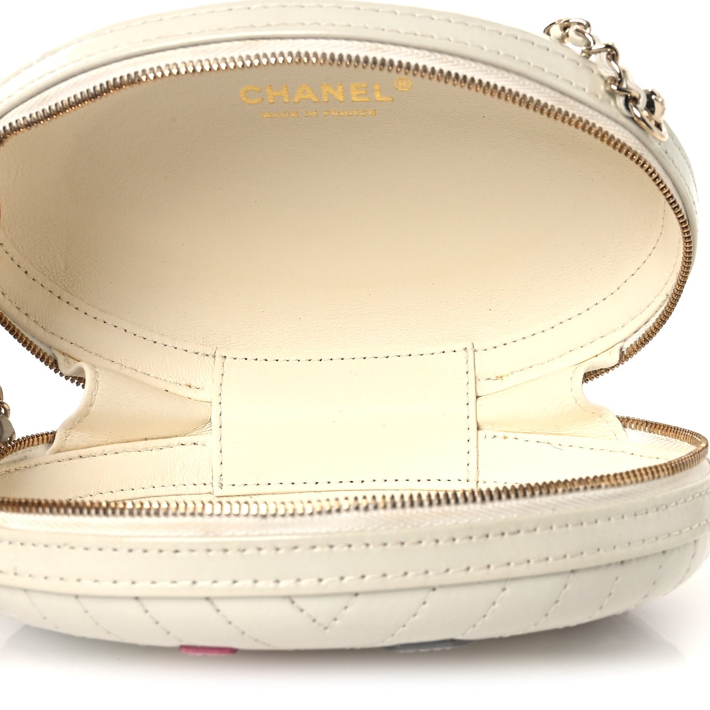 Embroidered Lambskin Chevron Quilted La Pausa Evening Bag White