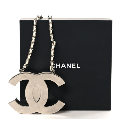 Chanel Metal Lambskin CC Mirror Crossbody Necklace Silver White 6 of 6