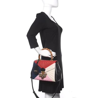 Gucci Calfskin Bamboo Trapuntata Queen Margaret Top Handle Bag Blue Agata Hibiscus Red Mystic White Sugar Pink 3 of 11