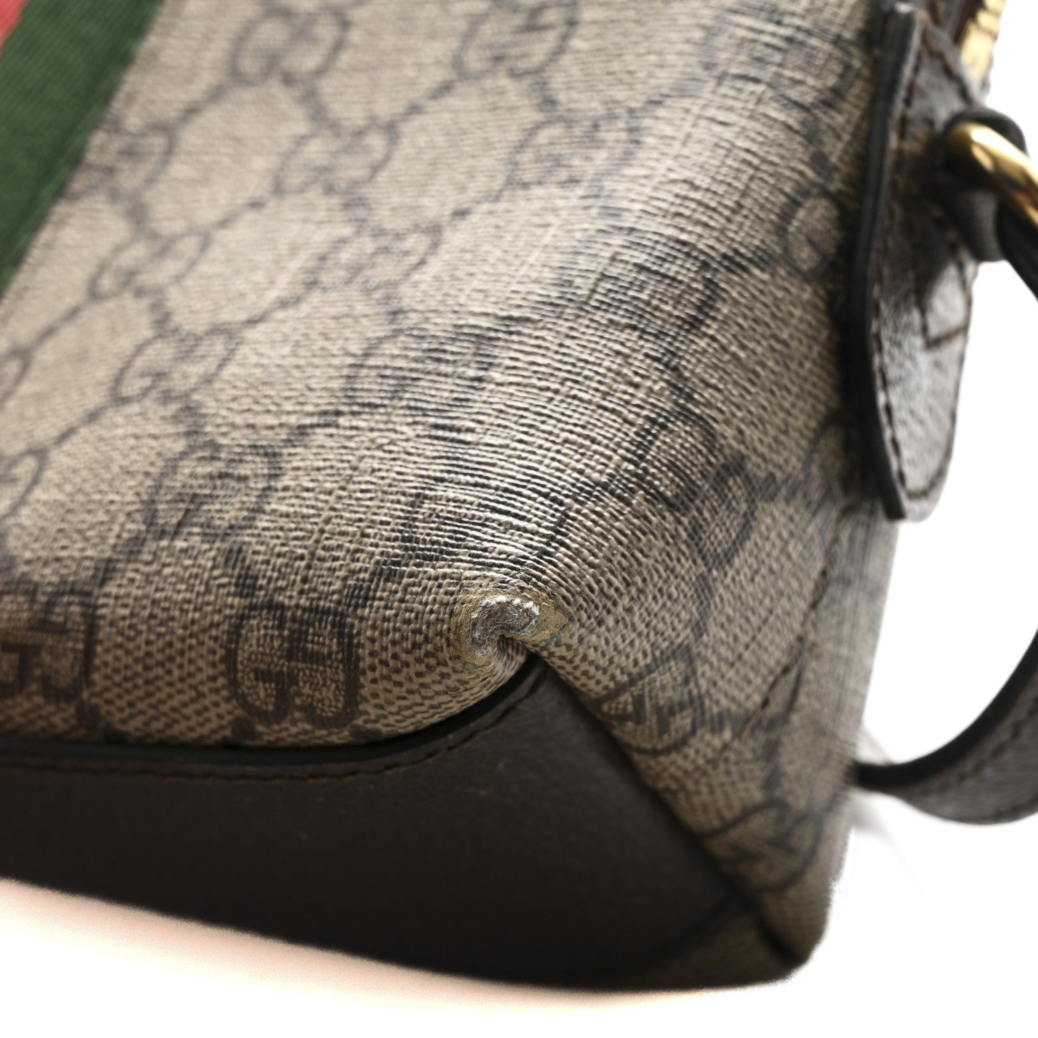 Gucci GG Supreme Monogram Textured Dollar Calfskin Web Small Ophidia Dome Shoulder Bag Beige Ebony New Acero 11 of 12