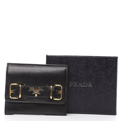 Prada Soft Calfskin Strip Tri-Fold Compact Wallet Black 8 of 8
