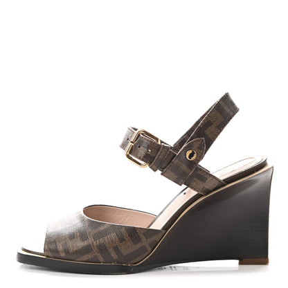 Fendi Glazed Fabric FF Wedge Sandals 36.5 Tobacco Moro 1 of 19