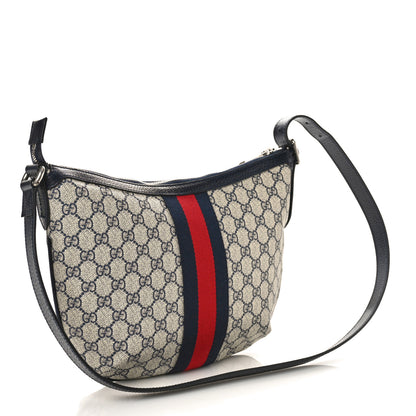 Gucci GG Supreme Monogram Textured Dollar Calfskin Web Small Ophidia Half Moon Hobo Beige Blue 3 of 8