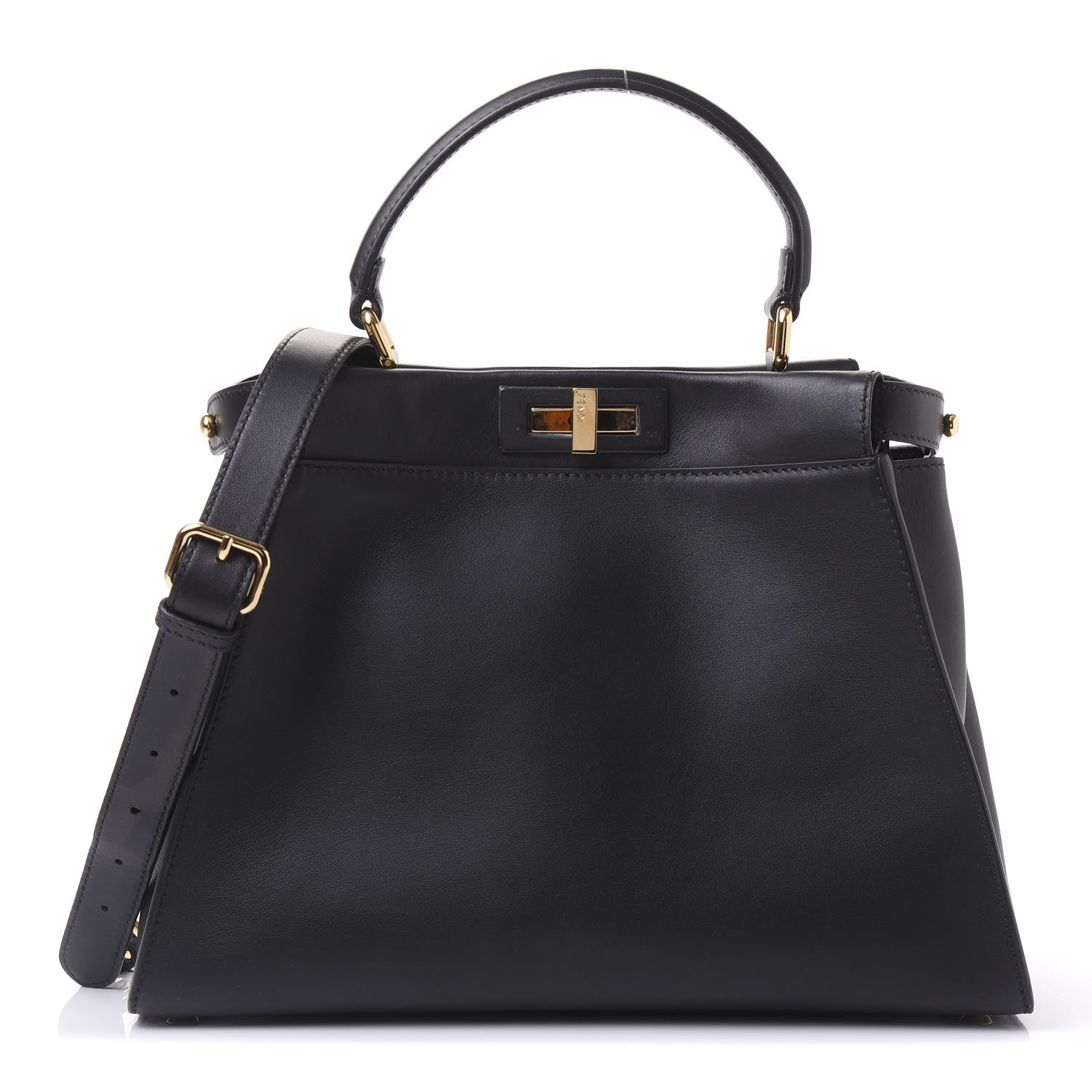Fendi Vitello Seta Shiny Nappa Medium Peekaboo Iconic Satchel Black 1 of 8