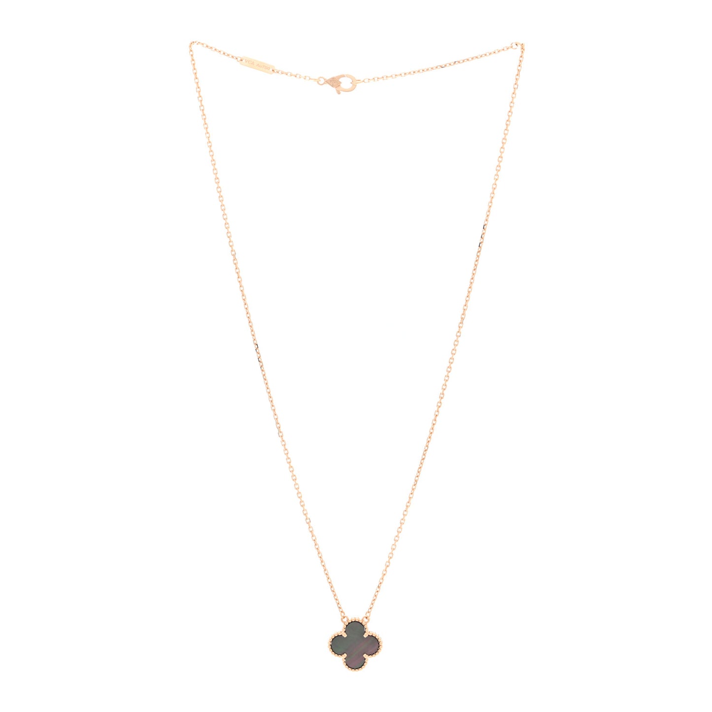 18K Rose Gold Gray Mother of Pearl Vintage Alhambra Pendant Necklace