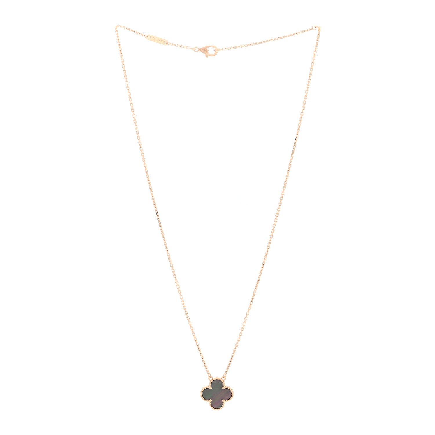 Van Cleef & Arpels 18K Rose Gold Gray Mother of Pearl Vintage Alhambra Pendant Necklace 3 of 4