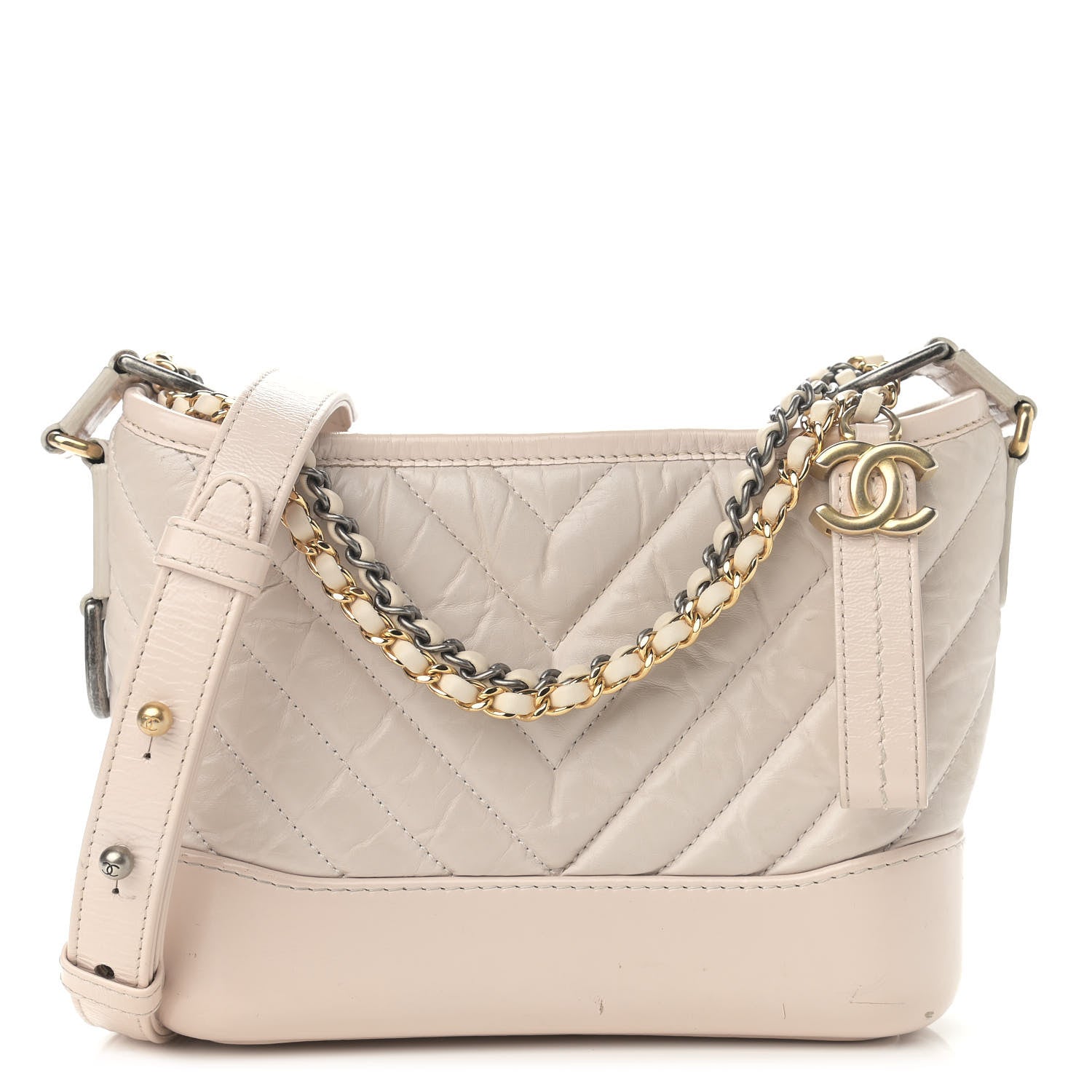 Chanel Aged Calfskin Chevron Quilted Small Gabrielle Hobo Beige 1 of 15