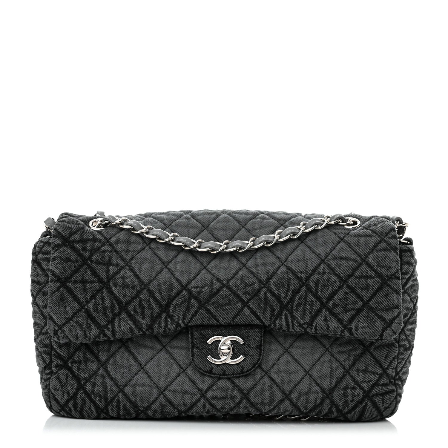 Chanel Denim Quilted Denimpression Flap Grey Black 1 of 11