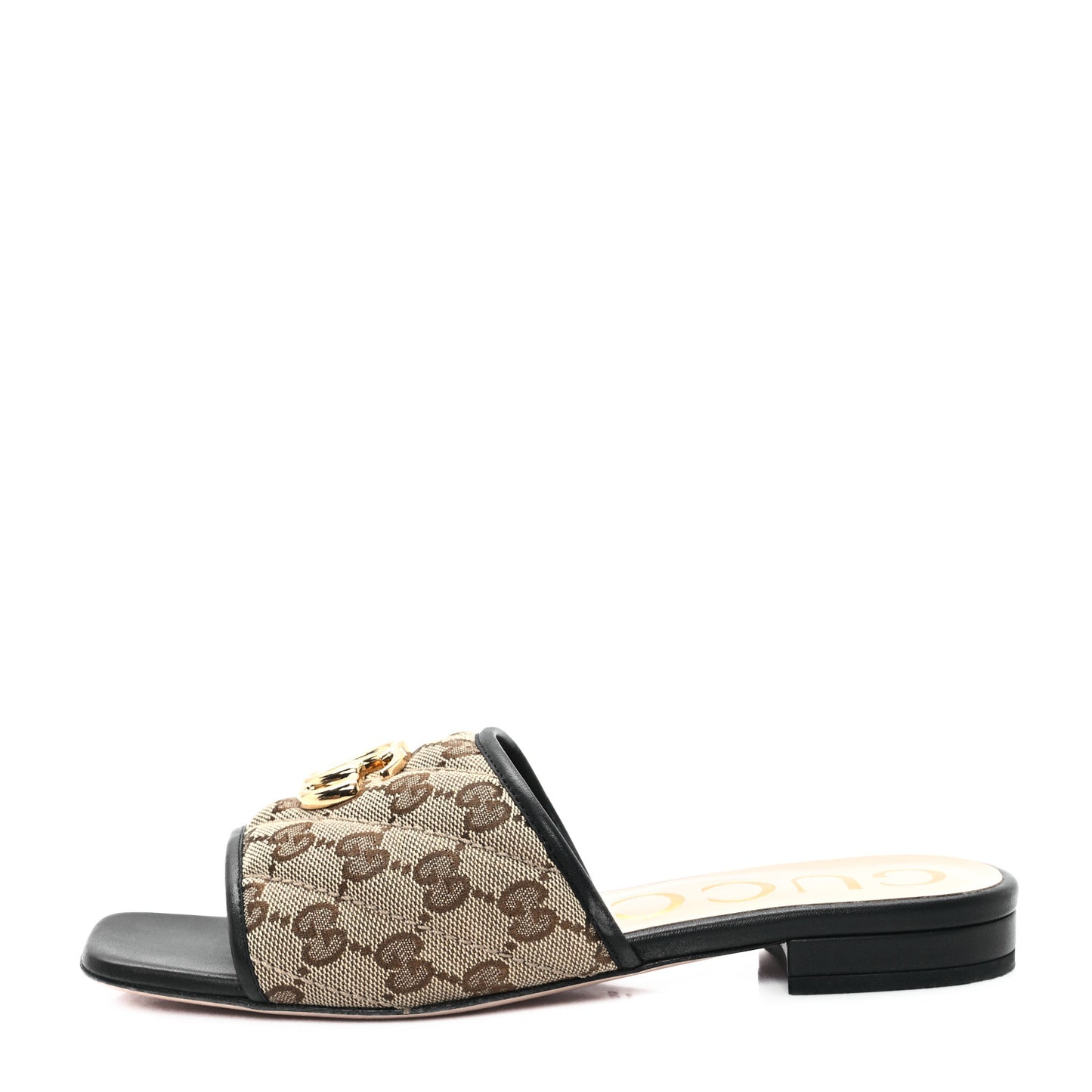 Monogram Matelasse Diagonal GG Marmont Flat Slide Sandals 37.5 Beige Ebony Black