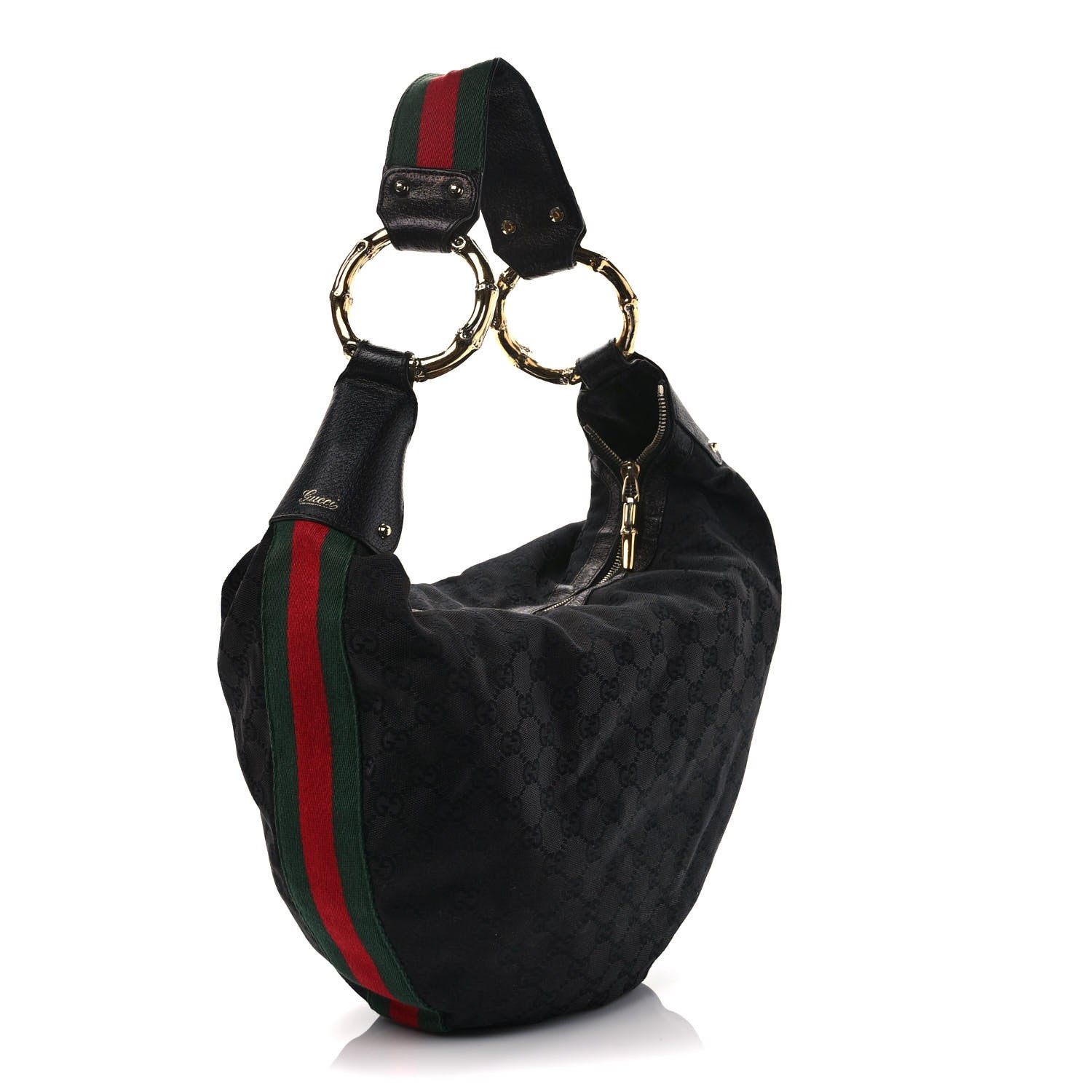 Gucci Monogram Web Bamboo Ring Hobo Black 3 of 11