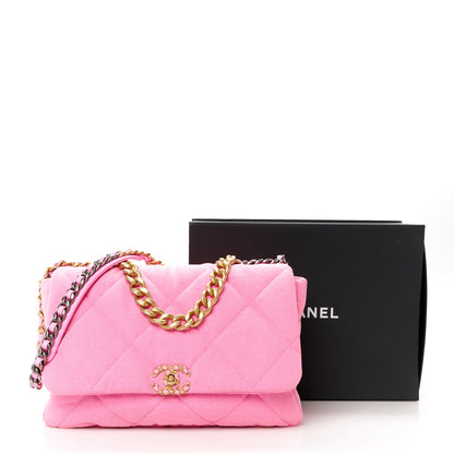 Chanel Denim Quilted Maxi Chanel 19 Flap Neon Pink 11 of 11
