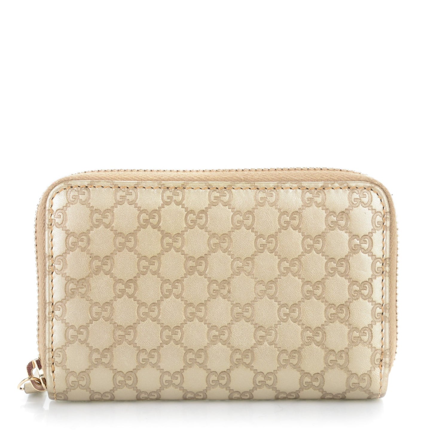 Metallic Microguccissima Zip Around Card Case Golden Beige