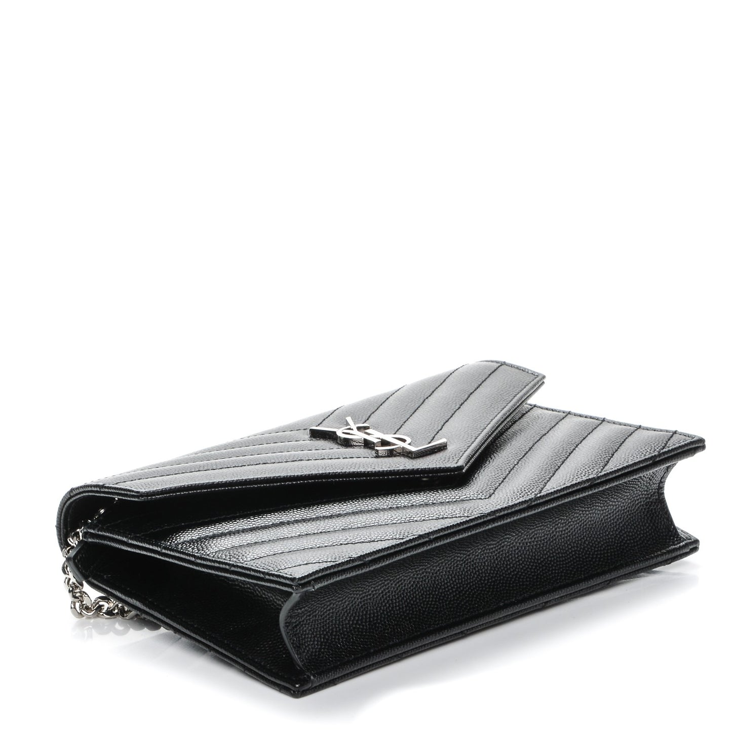 Grain De Poudre Matelasse Chevron Monogram Envelope Chain Wallet Black
