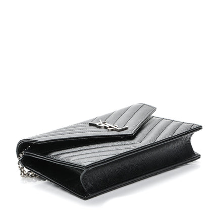 Saint Laurent Grain De Poudre Matelasse Chevron Monogram Envelope Chain Wallet Black 4 of 6