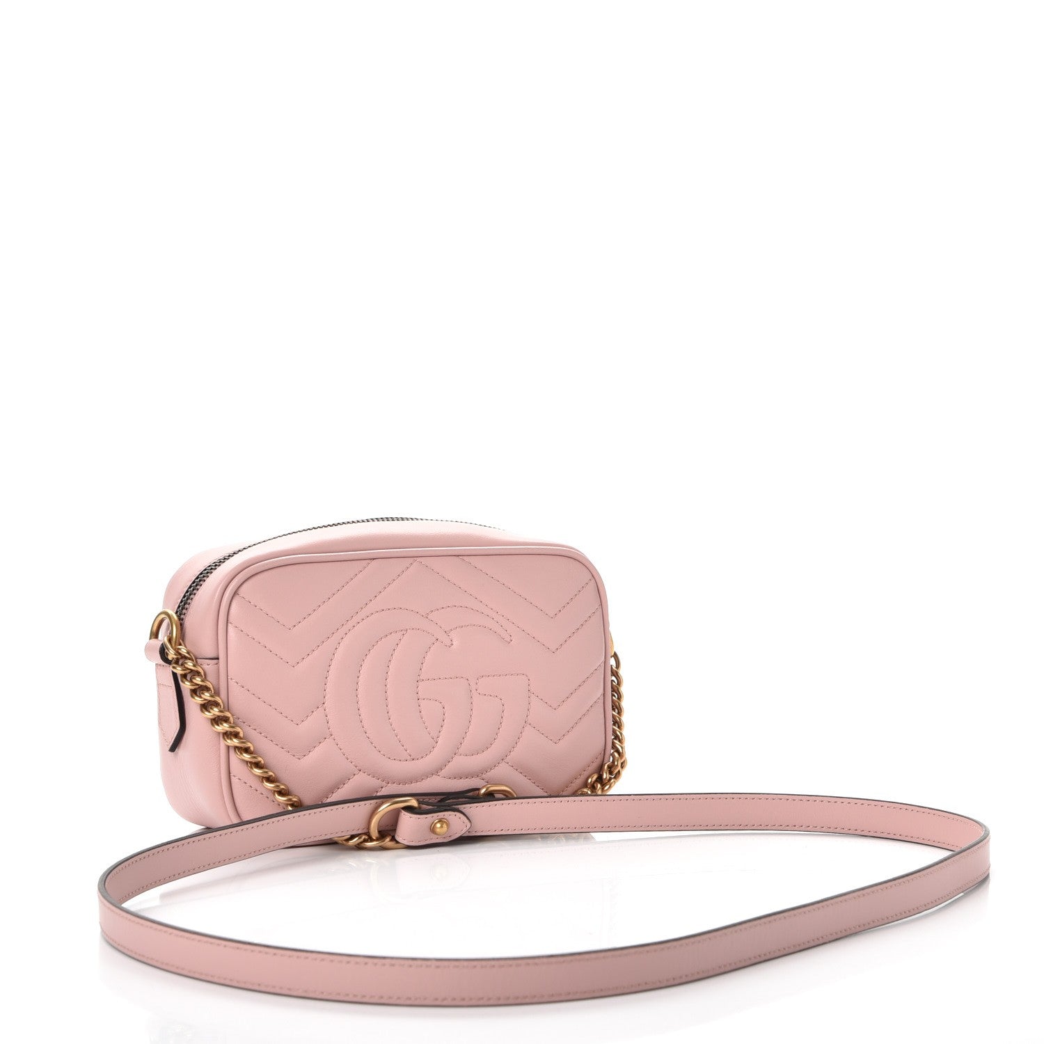 Gucci Calfskin Matelasse Mini GG Marmont Chain Shoulder Bag Perfect Pink 3 of 7
