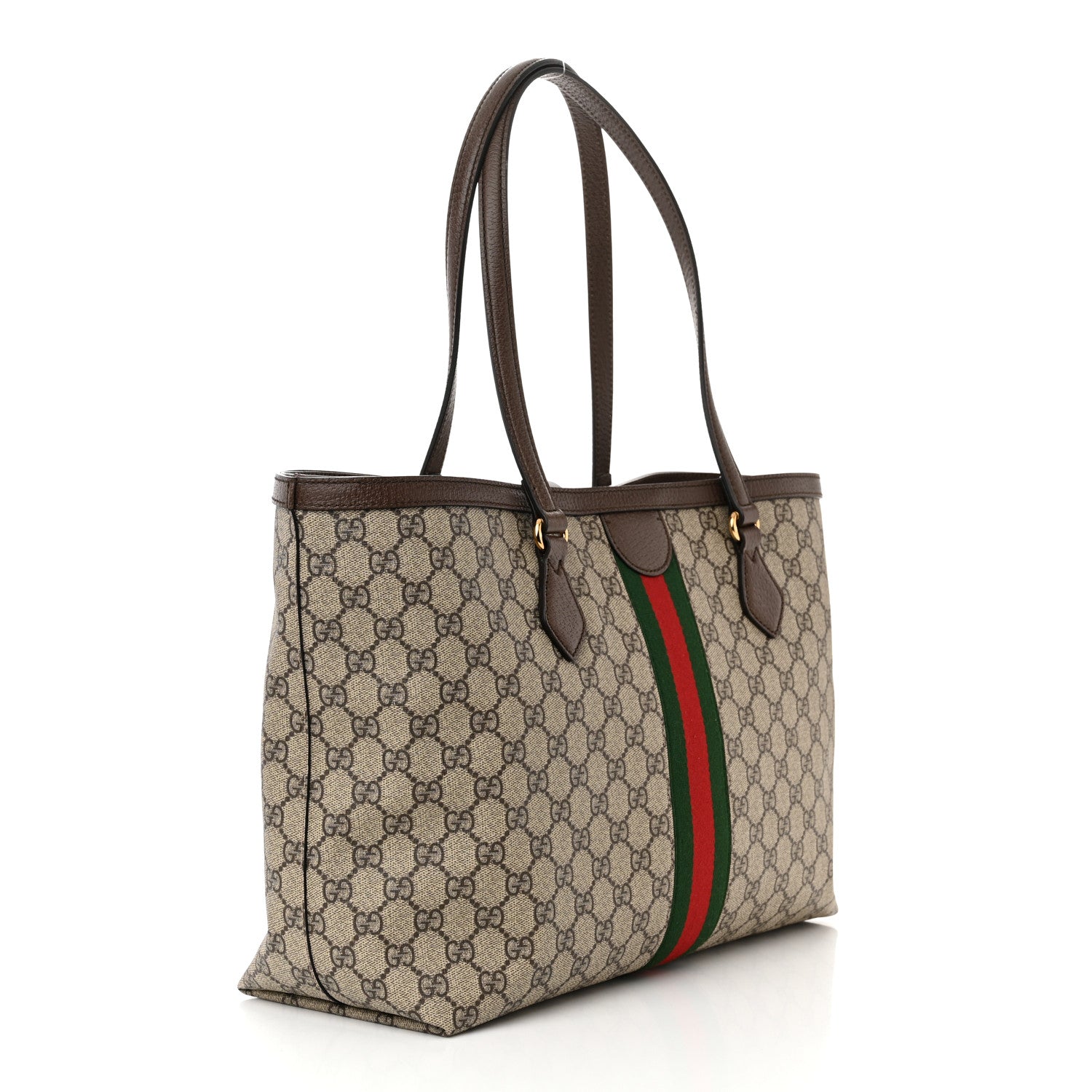 Gucci GG Supreme Monogram Textured Calfskin Web Medium Ophidia Shopping Tote Beige Ebony New Acero 3 of 10