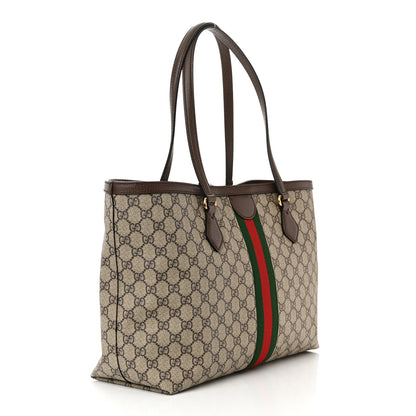 Gucci GG Supreme Monogram Textured Calfskin Web Medium Ophidia Shopping Tote Beige Ebony New Acero 3 of 10
