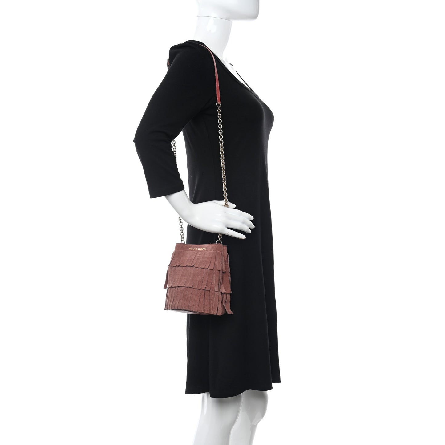 Suede Fringe Mini Bucket Bag Russet Pink