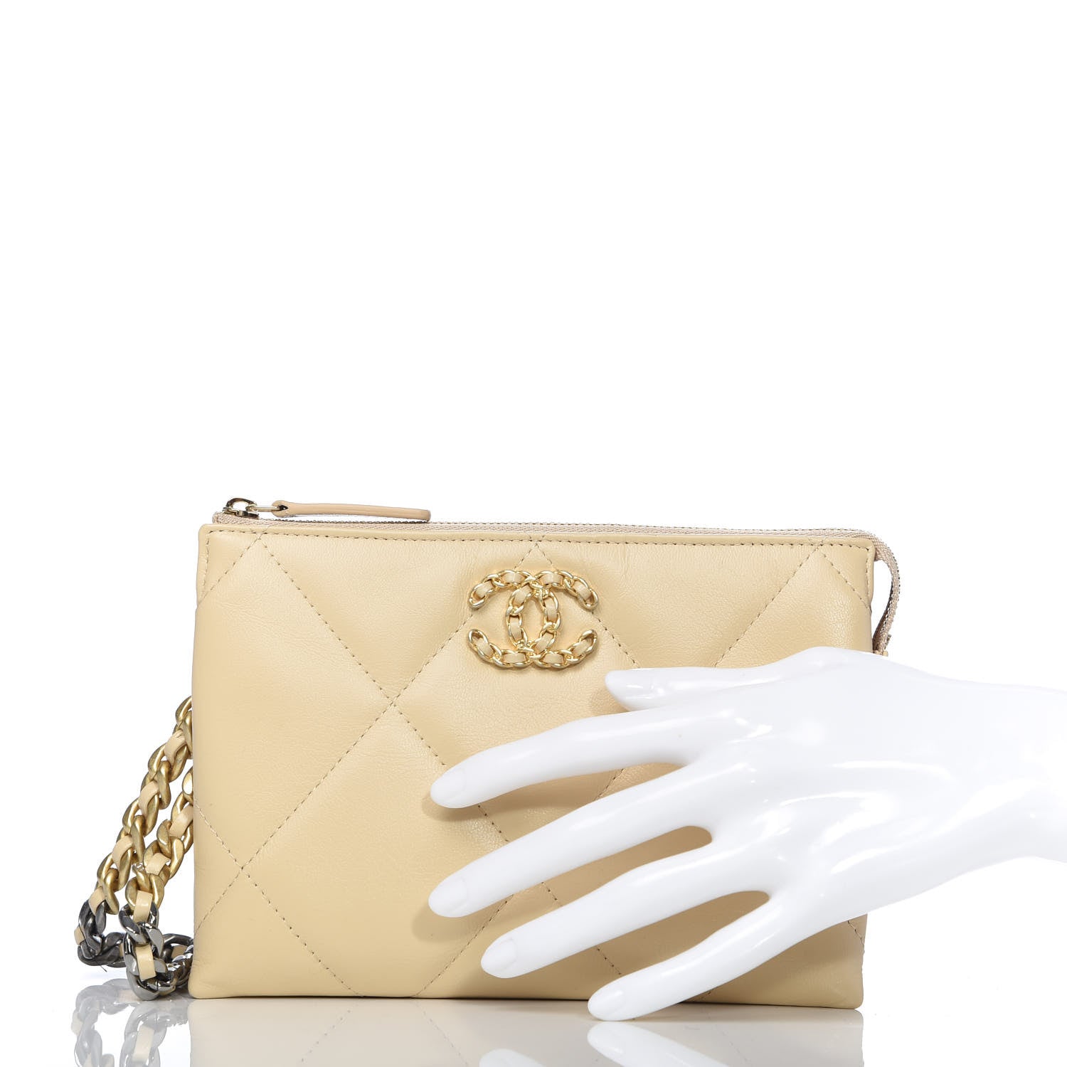 Chanel Shiny Goatskin Quilted 19 Small Pouch With Handle Beige 2 of 11