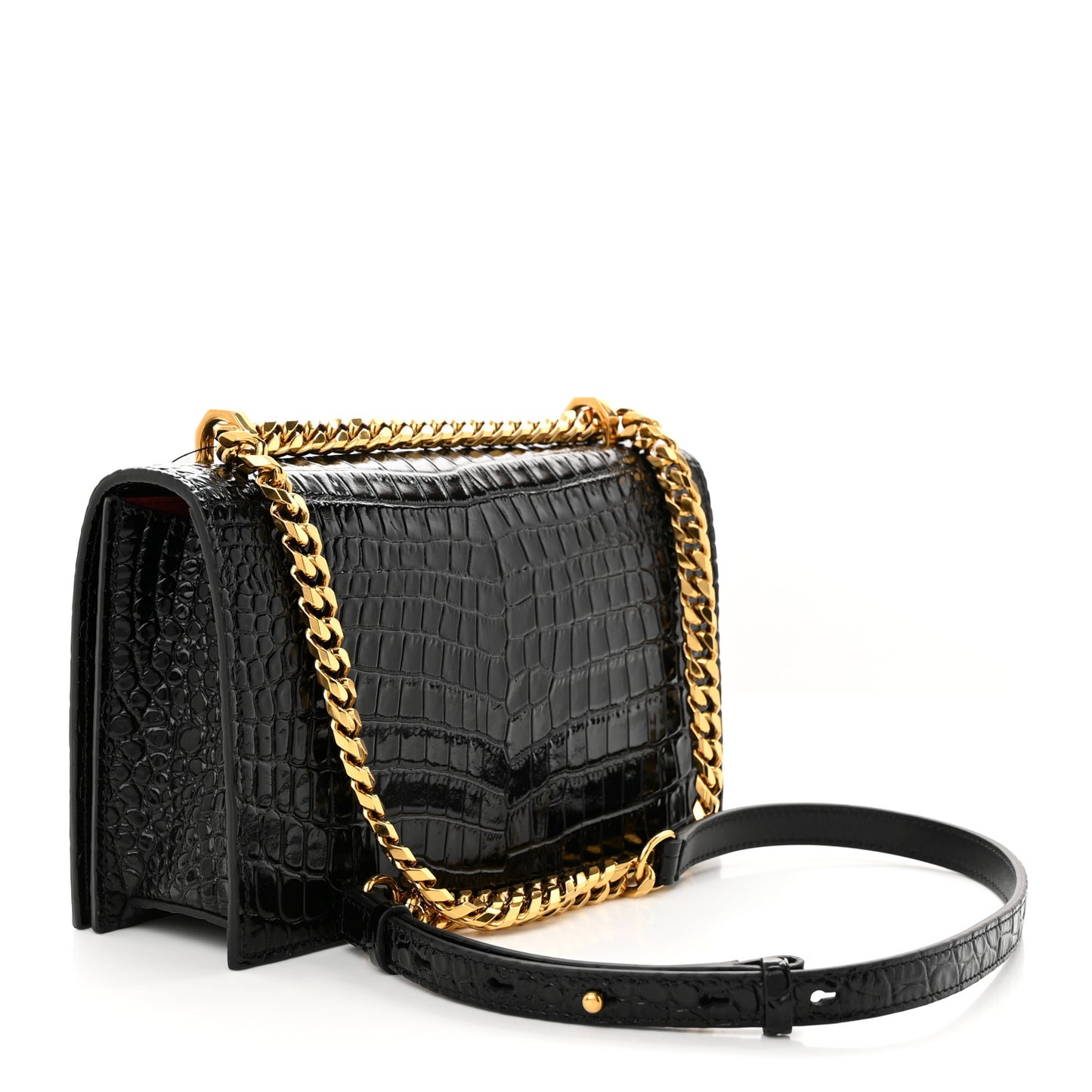 Calfskin Crocodile Embossed Mini Jeweled Satchel Black