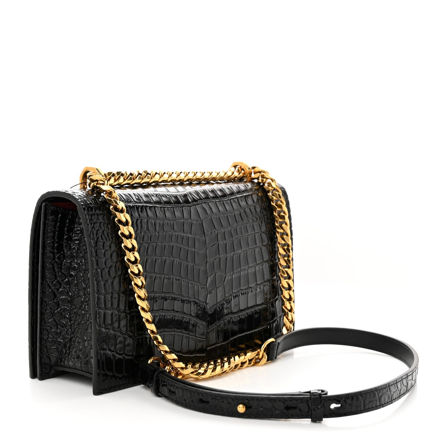 Alexander McQueen Calfskin Crocodile Embossed Mini Jeweled Satchel Black 3 of 10