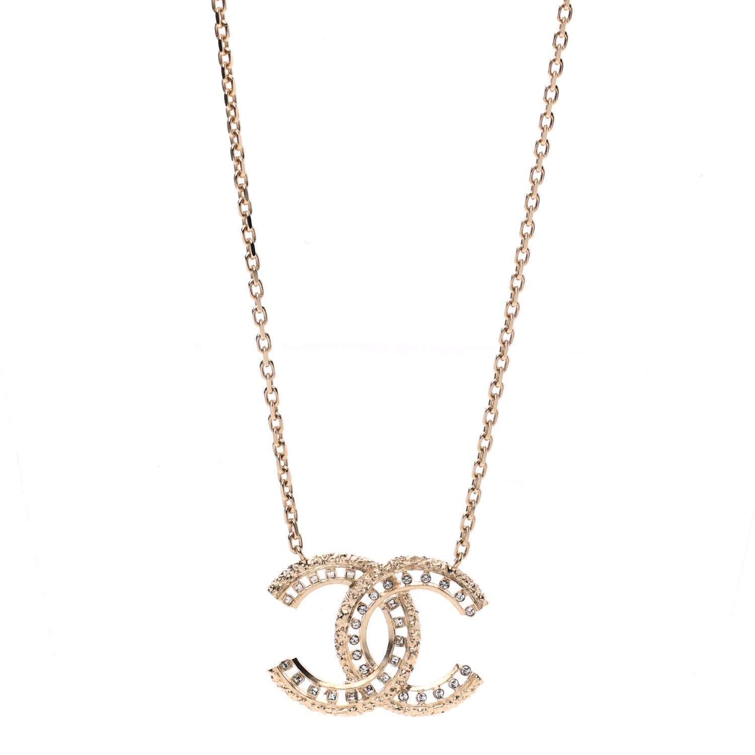 Chanel Crystal Textured CC Necklace Gold 1 of 7