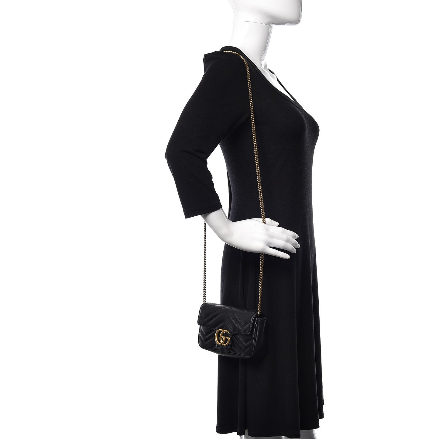 Calfskin Matelasse Super Mini GG Marmont Shoulder Bag Black