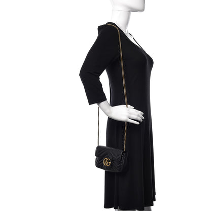 Gucci Calfskin Matelasse Super Mini GG Marmont Shoulder Bag Black 2 of 5
