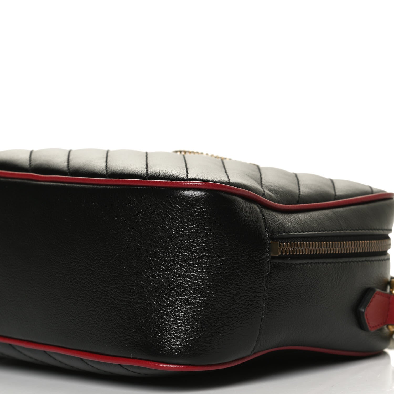 Gucci Vintage Effect Calfskin Matelasse Diagonal Small Torchon GG Marmont Bamboo Top Handle Shoulder Bag Black Romantic Cherry 11 of 11